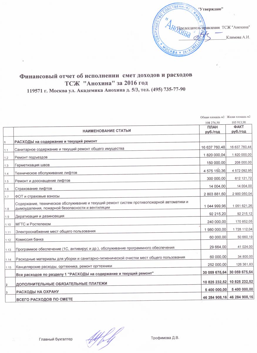 Отчет о финансовой деятельности тсж образец